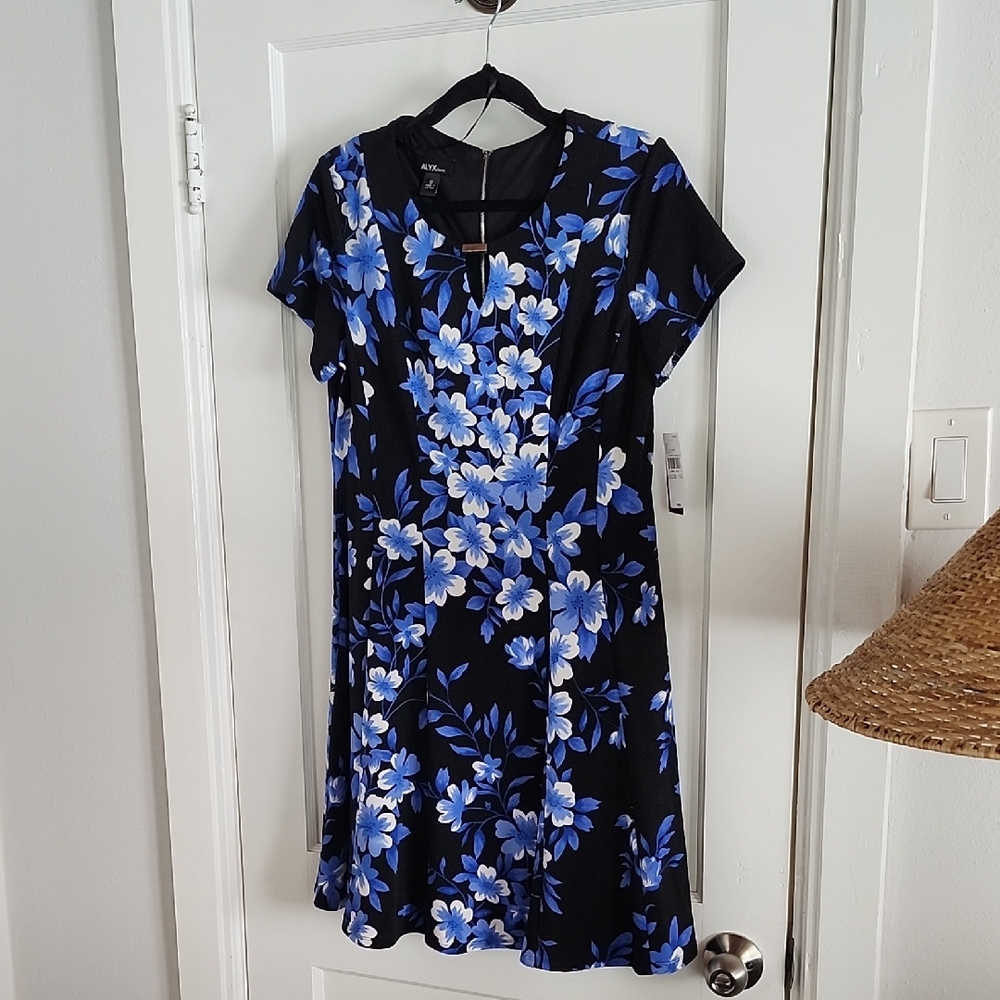 Apt. 9 Black Midi Dress with Blue Floral Print